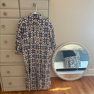 Maeve Blue and White Patterned Maxi Dress